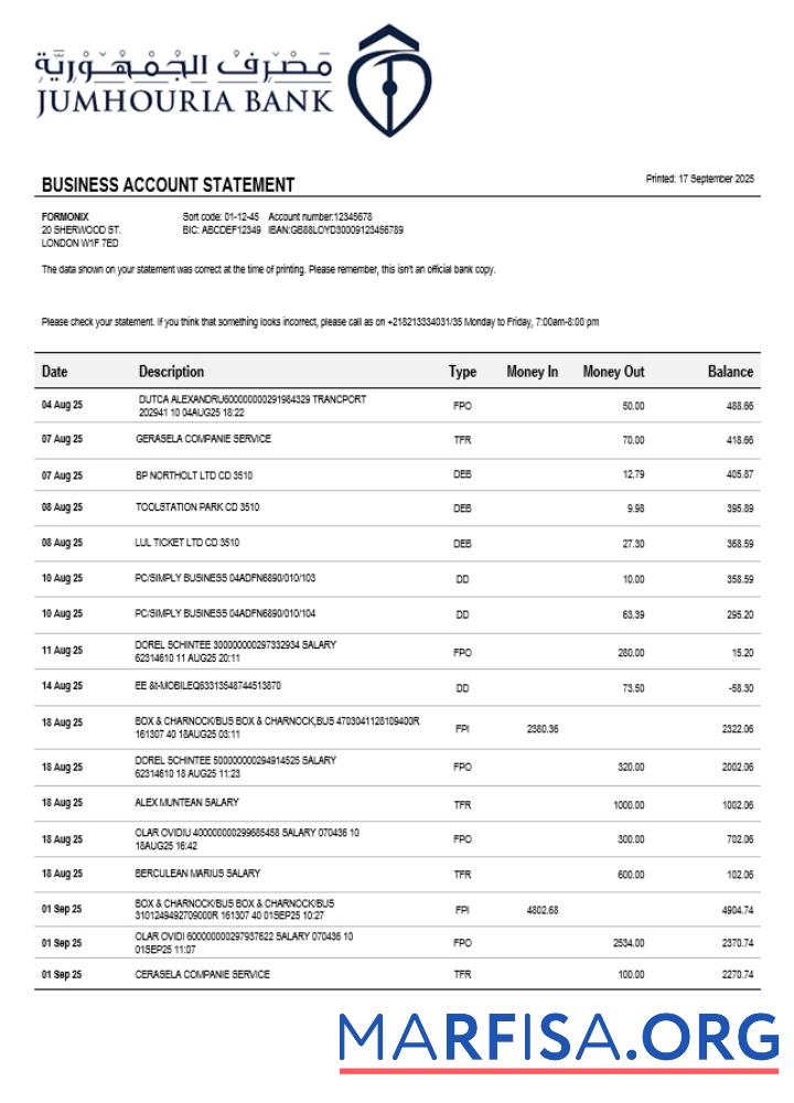 Printable Jumhouria business firm statement Word and PDF format (1) download for verification